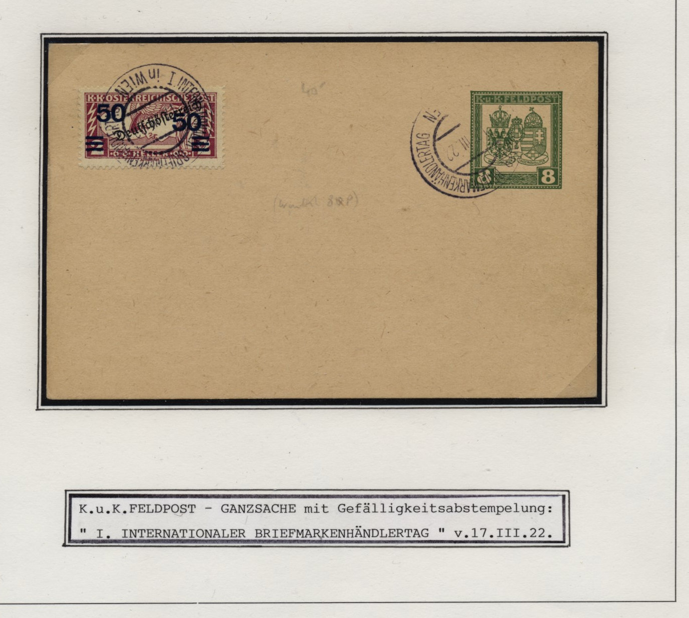 ÖSTERREICH 1922 FELDPOST-KARTE+'DEUTSCHÖSTERREICH' I.INTERNATIONALER