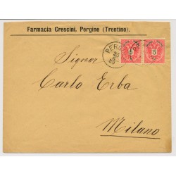 Österreich 1889 2*5kr PAAR! AUSLANDSBRIEF von PERGINE (Tirol) - MILANO. Österreich 1889 2*5kr PAAR! AUSLANDSBRIEF von PERGINE (Tirol) - MILANO.