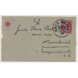 Österreich 1908 10kr, Kartenbrief (Inhalt) BAHNSTEMPEL MALS-BOZEN/286 Österreich 1908 10kr, Kartenbrief (Inhalt) BAHNSTEMPEL MALS-BOZEN/286