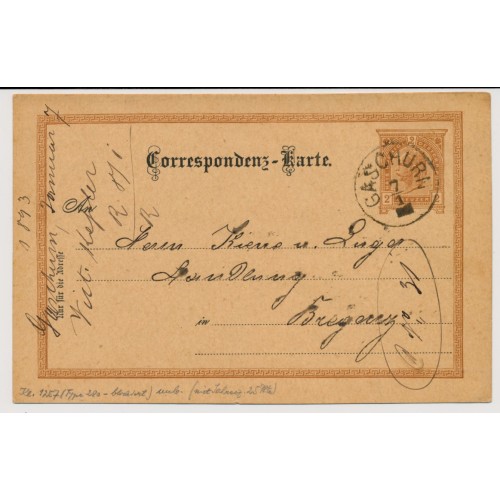 Österreich 1893 2kr Karte von GASCHURN (V) bei Klein ohne Jahr unbekannt