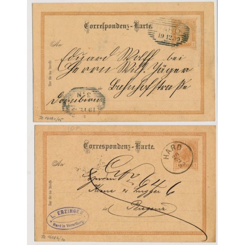 Österreich 189.- 2Stk. Karte aus HARD (V) Verschiedene Stempeln! Schön!