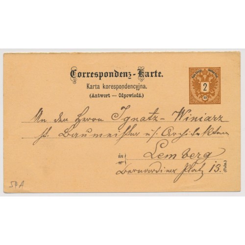 Österreich 18.. 2kr, Karte ANTWORTTEIL (Poln.Formular) nach LEMBERG