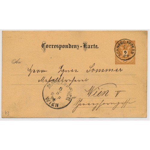Österreich 1886 2kr Karte, SCHNEEGATTERN (Oö) Kl:50P! Nach WIEN. Österreich 1886 2kr Karte, SCHNEEGATTERN (Oö) Kl:50P! Nach WIEN.