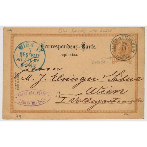 Österreich 1895 2kr Karte, LAUFEN IN STEIERMARK/LUUBNO, Klein nicht erw.