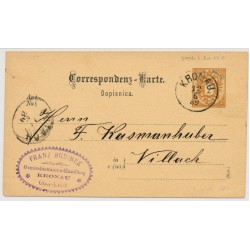 Österreich 1889 2kr Karte, KRONAU (Kr) Kl:20P! Nach VILLACH. Schön! Österreich 1889 2kr Karte, KRONAU (Kr) Kl:20P! Nach VILLACH. Schön!