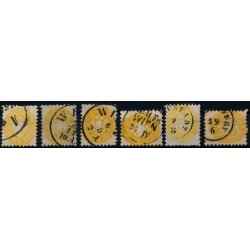 Österreich 1864 6Stk.Marken:2kr, gelb. Schöne Farben/Farbvariante!