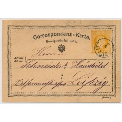 Österreich 187. 2kr Karte von BIELITZ (Sch) nach AUSLAND, nach LEIPZIG.