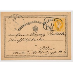 Österreich 1876 2kr Karte von KLAGENFURT nach WIEN. Sehr schön!