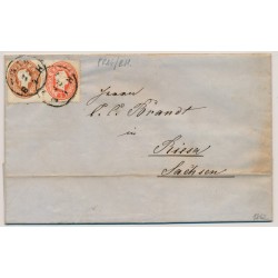 Österreich 1862 10+5kr AUSLANDS-Faltbrief (Inhalt) PRAG/B.H. nach RESEN