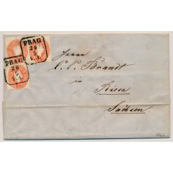 Österreich 1862 3*5kr AUSLANDS-Faltbrief PRAG nach RIESA (Inhalt) Schön!
