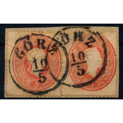 Österreich 1861 2*5kr auf Briefstück, Schöne Farbe! GÖRZ (Kü)