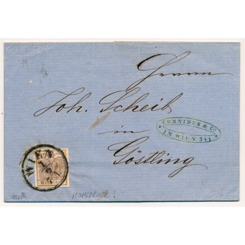 ÖSTERREICH 1857 6kr, HOHLDRUCK! Brief (Inhalt) WIEN nach GÖSSLING. Schön
