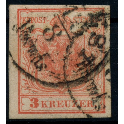 ÖSTERREICH 1850 3kr DICKES PAPIER:0,115mm! GRAVURTYPE:2-2! TRIEST/Abends