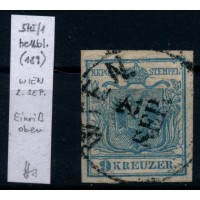 ÖSTERREICH 1850 9kr, HELLBLAU! HP, TYPE I.! P 189! WIEN. STRAKOSCH Sign.