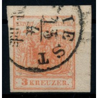 ÖSTERREICH 1850 3kr, MP, Type III. RAND:4,5-5mm! TRIEST. Attraktiv!
