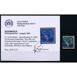 ÖSTERREICH 1850 Zeitungsmarke, DUNKELBLAU! Type III.b, HAYDA. VÖB!