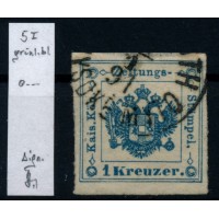 ÖSTERREICH 1850 1kr, GRÜNLICHBLAU! Zeitungsstempelmarke, Type I. Signum