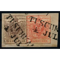 ÖSTERREICH 1850 6+3kr, LILIPUTSCHNITT! TUSCHKAU (B) Mü:125P! Schön!