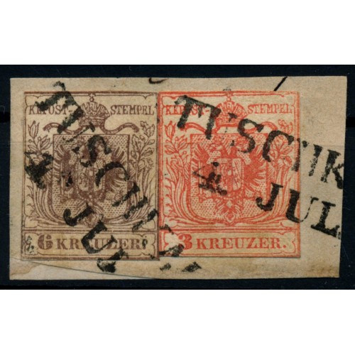 ÖSTERREICH 1850 6+3kr, LILIPUTSCHNITT! TUSCHKAU (B) Mü:125P! Schön! ÖSTERREICH 1850 6+3kr, LILIPUTSCHNITT! TUSCHKAU (B) Mü:125P! Schön!