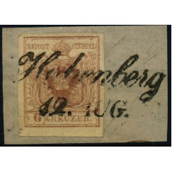Österreich 1850 6kr, HP, Type I. UNTERLEGTER ADLER! HOHENBERG (Nö) Mü:12
