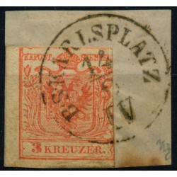 Österreich 1850 3kr, Großes WAASERZEICHEN! B.S.KARLSPLATZ (B) Mü:40P! Österreich 1850 3kr, Großes WAASERZEICHEN! B.S.KARLSPLATZ (B) Mü:40P!