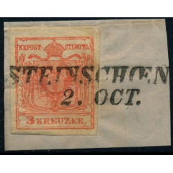 Österreich 1850 3kr, HP, Type III. STEINSCHÖNAU (B) Mü:25P! Österreich 1850 3kr, HP, Type III. STEINSCHÖNAU (B) Mü:25P!