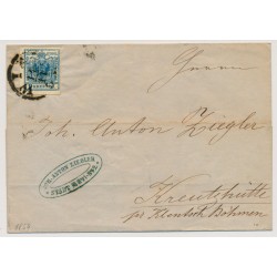 Österreich 1854 9kr, HP, Type III. engvoll-bis überrandig. DICKES PAPIER! Falltbrief WIEN -KREUTZHÜTTE
