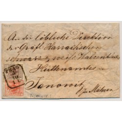 Österreich 1854 2-Farben-Frankatur:3+6kr beide HP, Type III. TREPPENFRANKATUR! Senkr.Knick bei 3kr-wegen Treppen! Brief (Inhalt) von PRAG -JANOWITZ. Attraktiv!