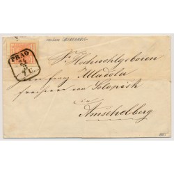 Österreich 1853 9kr, HP, Type III. gut-bis überrandig. Interessante PAPIERFALTE links! Klein Plattenfehler an der oberen Randlinie! Bestimmung und Signum vorderseitig! Brief (Inhalt) SALZBURG -KLAGENFURT. Schön und attraktiv!