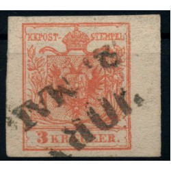 Österreich 1850 3kr, MP, Type III.b, RAND:5mm! HORN (Nö) Mü:12P! Signum!