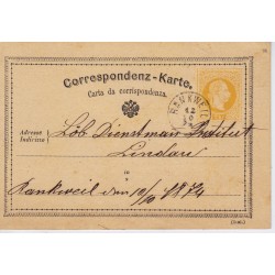 Österreich 1874 2kr Karte, RANKWEIL (V) Kl:18P! Nach LINDAU