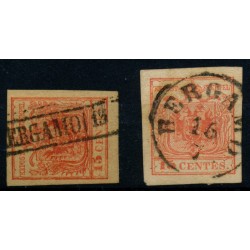 LOMBARDEI-VENETIEN 1850 2Stk.Marke:-15C, Verschiedene BERGAMO Stempeln.