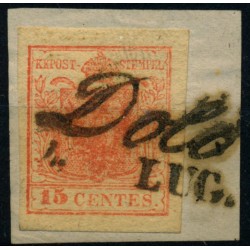LOMBARDEI-VENETIEN 1850 15C, HP, Type II. UNTERLEGTE MITTE! DOLO.