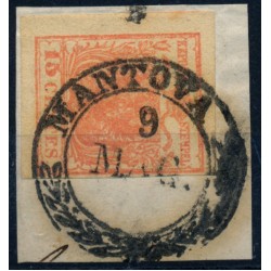 LOMBARDEI-VENETIEN 1850 15C, HP, Type II. UNTERLEGTE MITTE! MANTOVA.