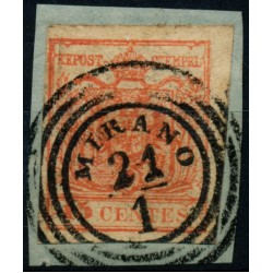 LOMBARDEI-VENETIEN 1850 15C, MP, Type III. MIRANO. Schön!