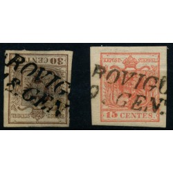 LOMBARDEI-VENETIEN 1850 30C, RISMONDO Sig! -15C, PAPIERKORNE! ROVIGO