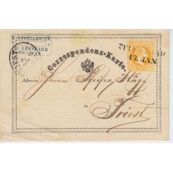 Österreich 1872 2kr Karte, ST.LEONHARD (K) Kl:40P! Nach TRIEST. Österreich 1872 2kr Karte, ST.LEONHARD (K) Kl:40P! Nach TRIEST.