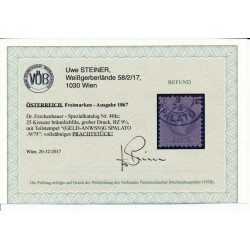 Österreich 1867 25kr, BRÄUNLICHLILA! gD, SPALATO (Dalmatien) VÖB! PRACHT