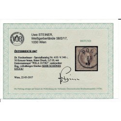 Österreich 1867 50kr, FEINER DRUCK! Lz13! Kw:340,-€! POLA (Kü) VÖB!
