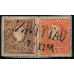 Österreich 1858 10+5kr, beide Type II. mit FARBFLECKEN! ZWITTAU (M)