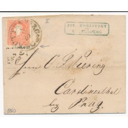 Österreich 1860 5kr, FARBSOFFMANGEL! Brief, KUTTENBERG (B) Mü:18P!-PRAG