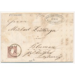 Österreich 1859 10kr, FIRMENSTEMPEL! Brief, RECHNUNG! MURAU (St) Mü:10P!