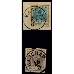 Österreich 1850 9kr, MP, Type III. und 6kr, HP, Type I. KASCHAU (U)