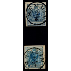 Österreich 1850 2Stk.Marke:-9kr, SEMLIN (Bm) Schön!