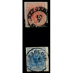 Österreich 1850 3kr, und 9kr, Verschiedene SZEGEDIN (U)