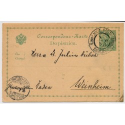 BOSNIA 1902 5kr AUSLAND-CORR-Karte, SARAJEVO nach WEINHEIM (Deutschland)