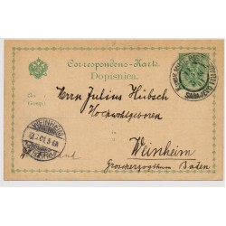BOSNIA 1901 5kr AUSLANDS-KARTE, SARAJEVO/FILIALE nach WEINHEIM (Deutschland)