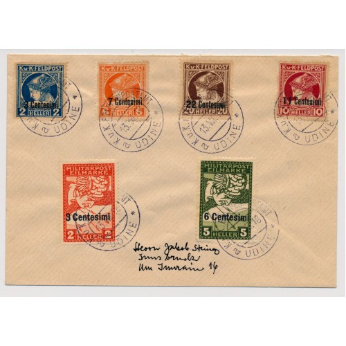 FELDPOST 1918 Zeitungsmarken und EIL Marken auf Brief, UDINE, Hohe KW!