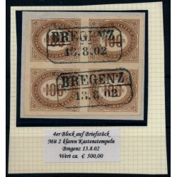Österreich 1900 PORTO 4*100h 4-BLOCK! 2Stk. BREGENZ Kastenstempeln!