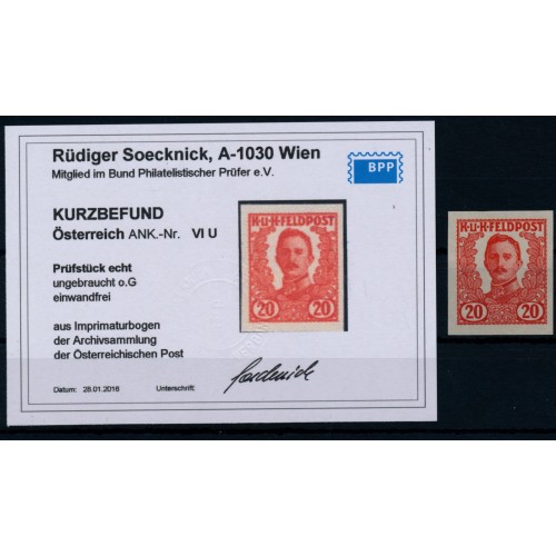 FELDPOST 1918 Nicht VERAUSGABT VI. ungezähnt, BBP